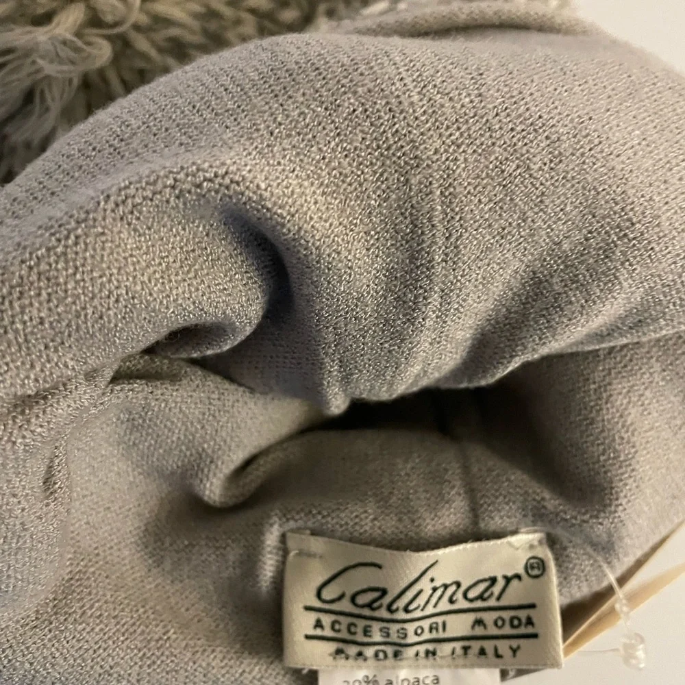 Italian Calimar Alpaca Virgin Wool Beanie Hat Grey/Ivory Lined NWT
